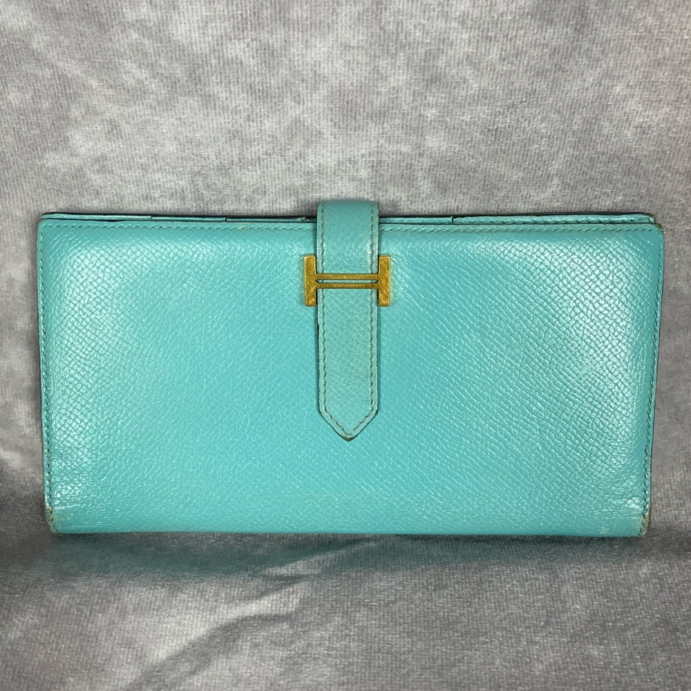 HERMES Epsom Bearn Gusset Wallet Bleu Atoll